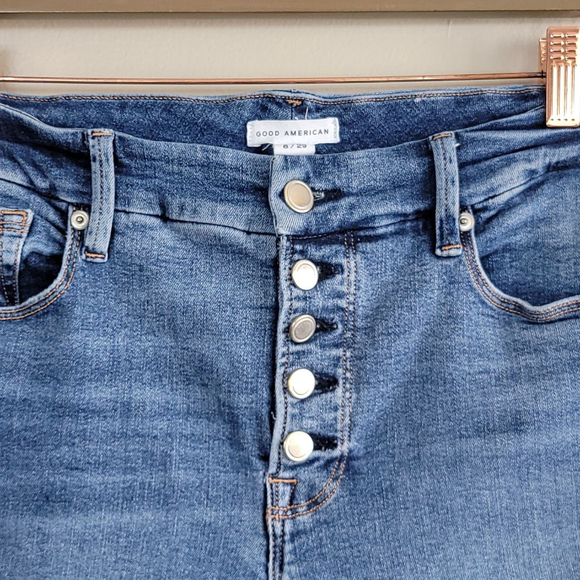 Good American Skinny Jeans Exposed Button Fly High Rise Medium Blue Wash 29 8 - Picture 3 of 11